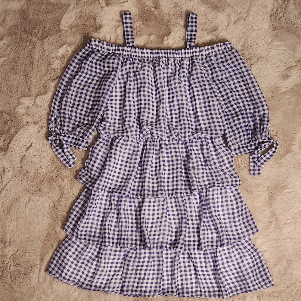 Speechless kids off the shoulder dress, size 16, color blue and white